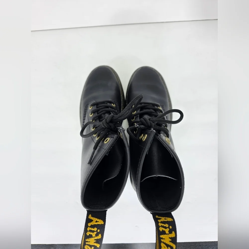 Dr. Martens Zavala Combat Boots Unisex Black Leather Yellow Stitching Size M7 W8 - Picture 10 of 16